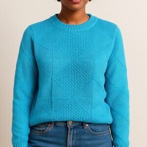 Vintage Finalist Turquoise Cotton Sweater M Geometric Knit USA